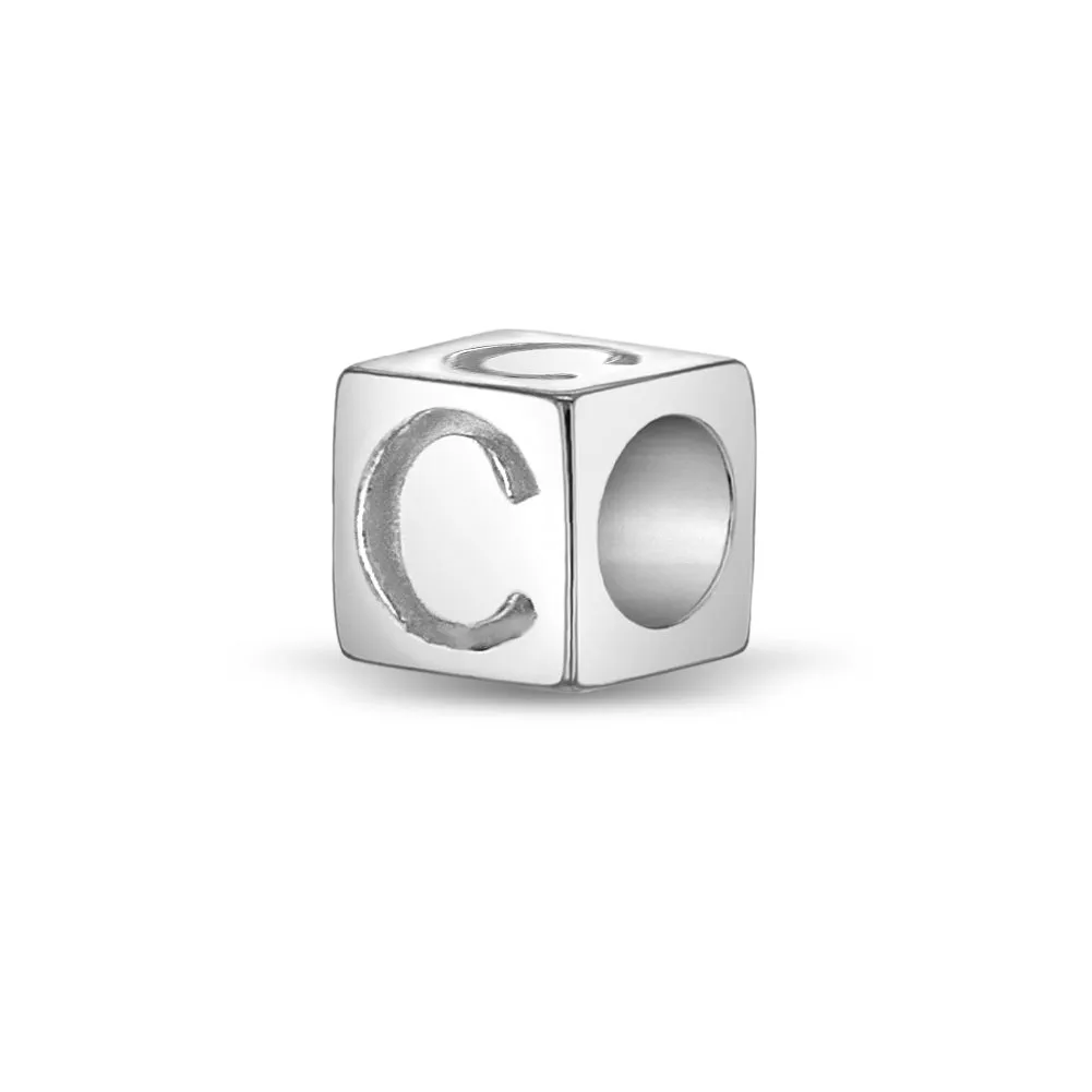 Cube Letter Kids / Children's / Girls for Charm Bracelet - Sterling Silver
