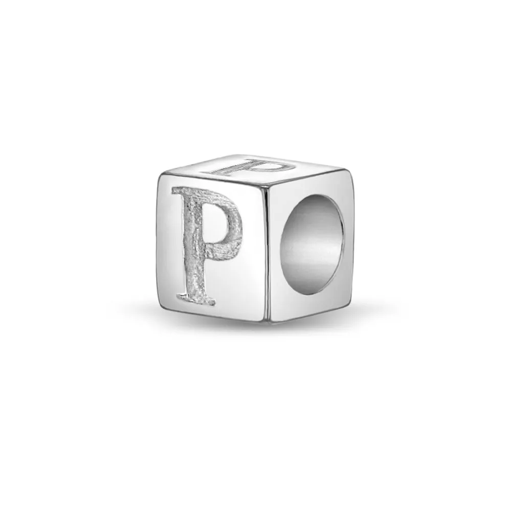 Cube Letter Kids / Children's / Girls for Charm Bracelet - Sterling Silver