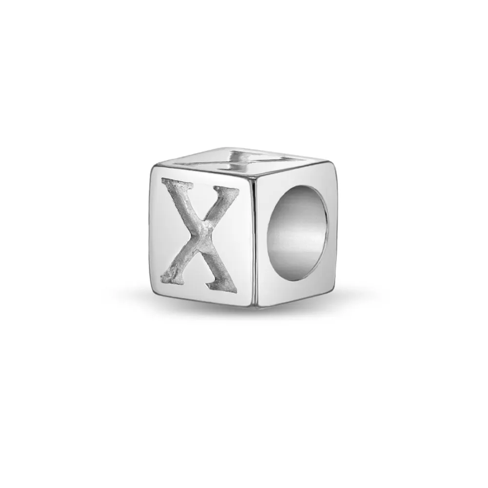 Cube Letter Kids / Children's / Girls for Charm Bracelet - Sterling Silver
