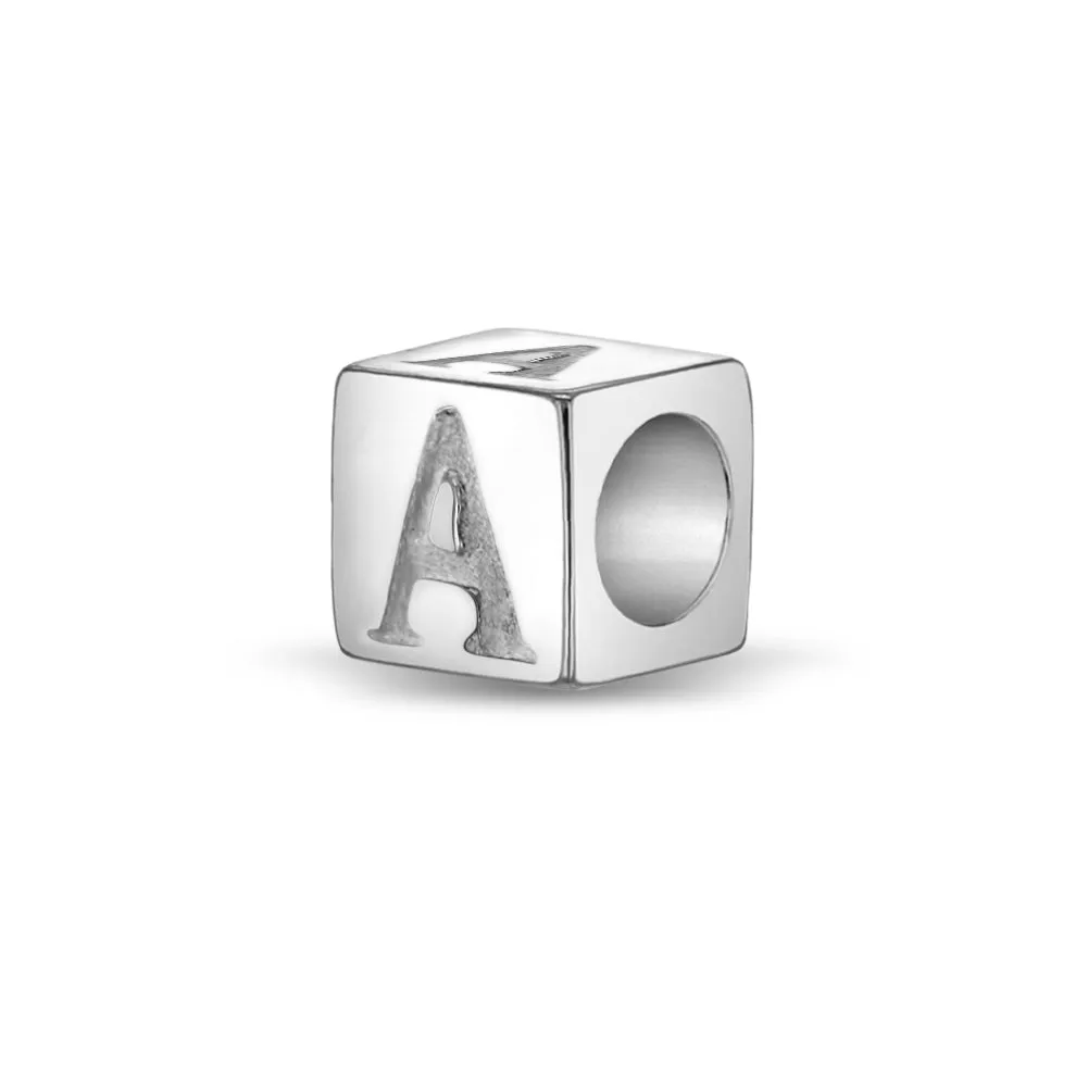 Cube Letter Kids / Children's / Girls for Charm Bracelet - Sterling Silver