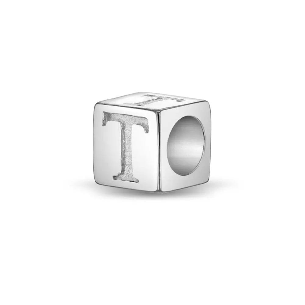 Cube Letter Kids / Children's / Girls for Charm Bracelet - Sterling Silver