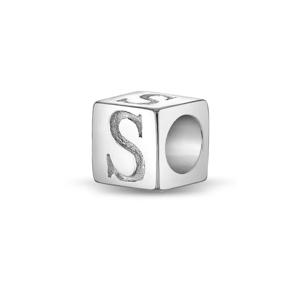 Cube Letter Kids / Children's / Girls for Charm Bracelet - Sterling Silver