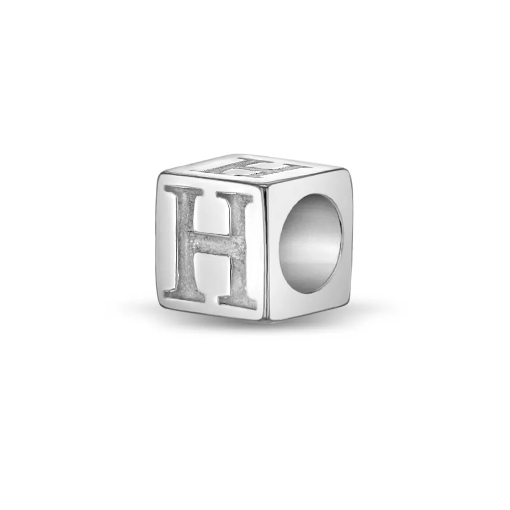 Cube Letter Kids / Children's / Girls for Charm Bracelet - Sterling Silver