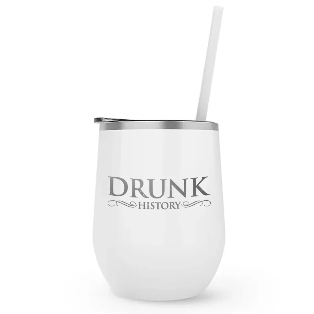 Drunk History Logo Laser Engraved Wine Tumbler with Straw