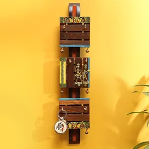 ExclusiveLane Brass, Wood and Colour Madhubani Handpainted Sheesham Wood Home Decorative Keychain Holder Key Hangers Key Stand & Wooden Hanging Key Holder for Wall (Natural Dark Brown) (EL-012-059)