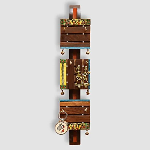 ExclusiveLane Brass, Wood and Colour Madhubani Handpainted Sheesham Wood Home Decorative Keychain Holder Key Hangers Key Stand & Wooden Hanging Key Holder for Wall (Natural Dark Brown) (EL-012-059)