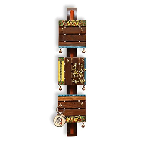 ExclusiveLane Brass, Wood and Colour Madhubani Handpainted Sheesham Wood Home Decorative Keychain Holder Key Hangers Key Stand & Wooden Hanging Key Holder for Wall (Natural Dark Brown) (EL-012-059)