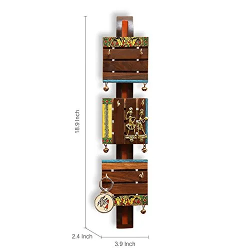 ExclusiveLane Brass, Wood and Colour Madhubani Handpainted Sheesham Wood Home Decorative Keychain Holder Key Hangers Key Stand & Wooden Hanging Key Holder for Wall (Natural Dark Brown) (EL-012-059)