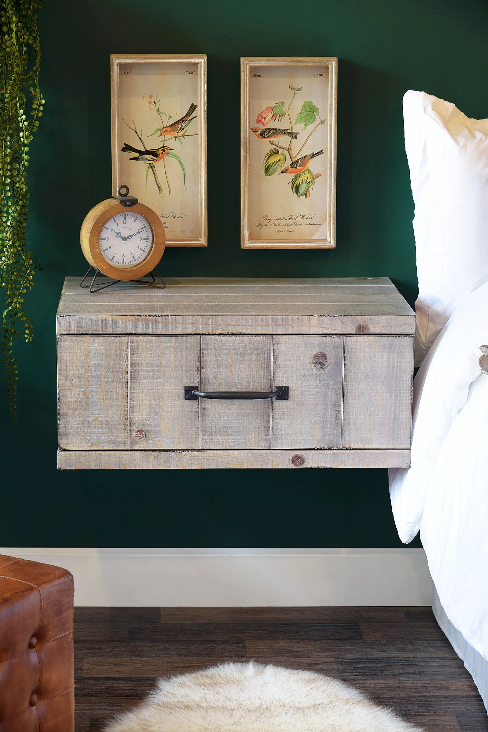 Floating Nightstand - Rustic Wood Wall Mount Drawer - Pine Creek - Lakewood Gray