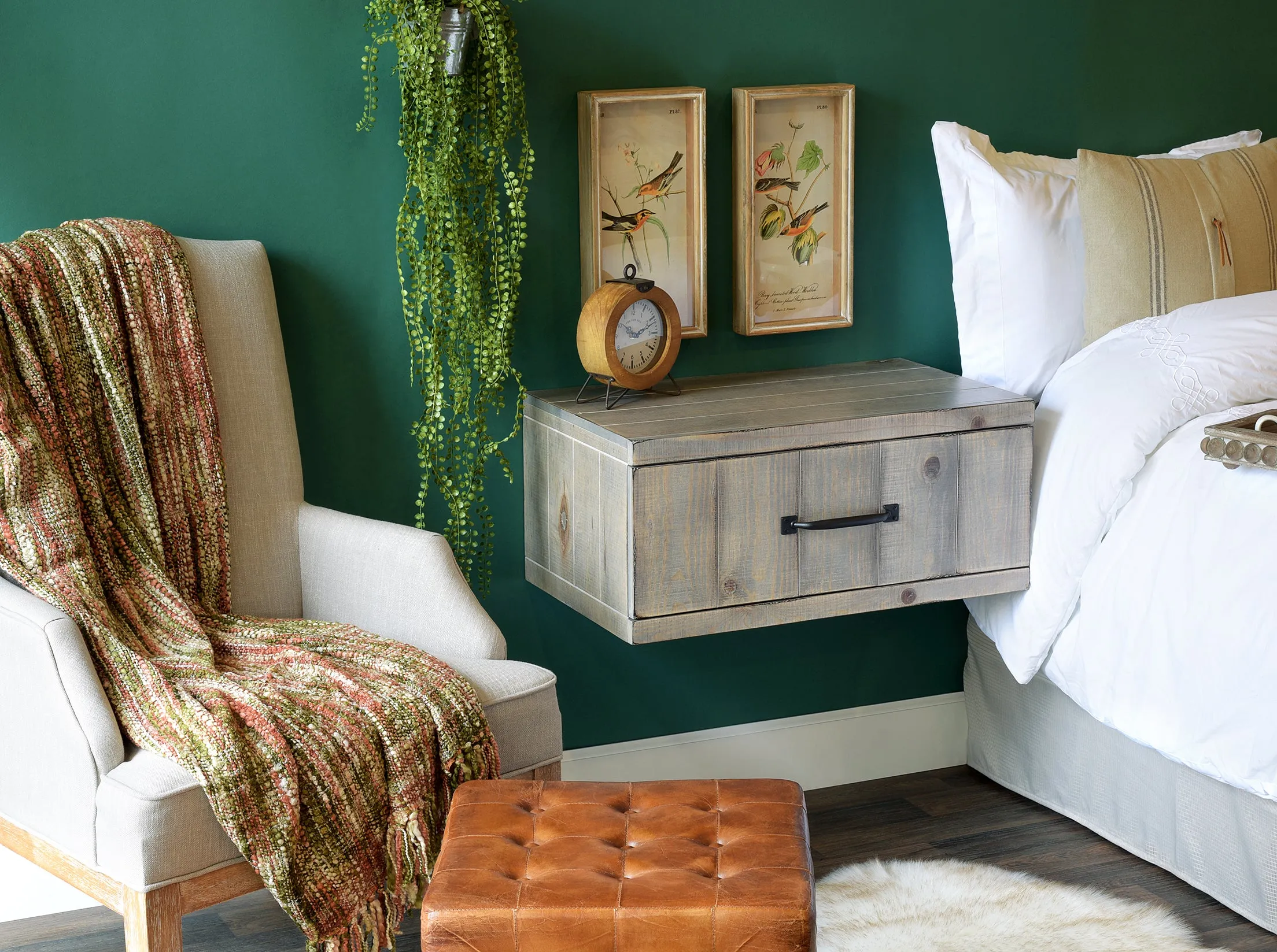 Floating Nightstand - Rustic Wood Wall Mount Drawer - Pine Creek - Lakewood Gray