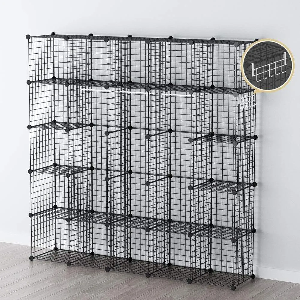 GEORGE&DANIS Wire Storage Cubes Metal Shelving Unit Portable Closet Wardrobe Organizer Multi-use Rack Modular Cubbies, Black, 14 inches Depth, 5x5 Tiers