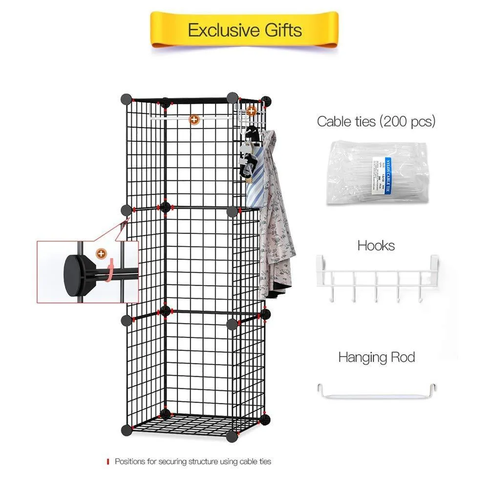 GEORGE&DANIS Wire Storage Cubes Metal Shelving Unit Portable Closet Wardrobe Organizer Multi-use Rack Modular Cubbies, Black, 14 inches Depth, 5x5 Tiers