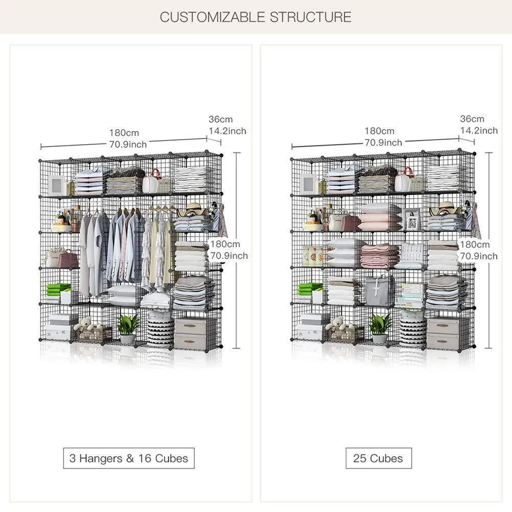 GEORGE&DANIS Wire Storage Cubes Metal Shelving Unit Portable Closet Wardrobe Organizer Multi-use Rack Modular Cubbies, Black, 14 inches Depth, 5x5 Tiers