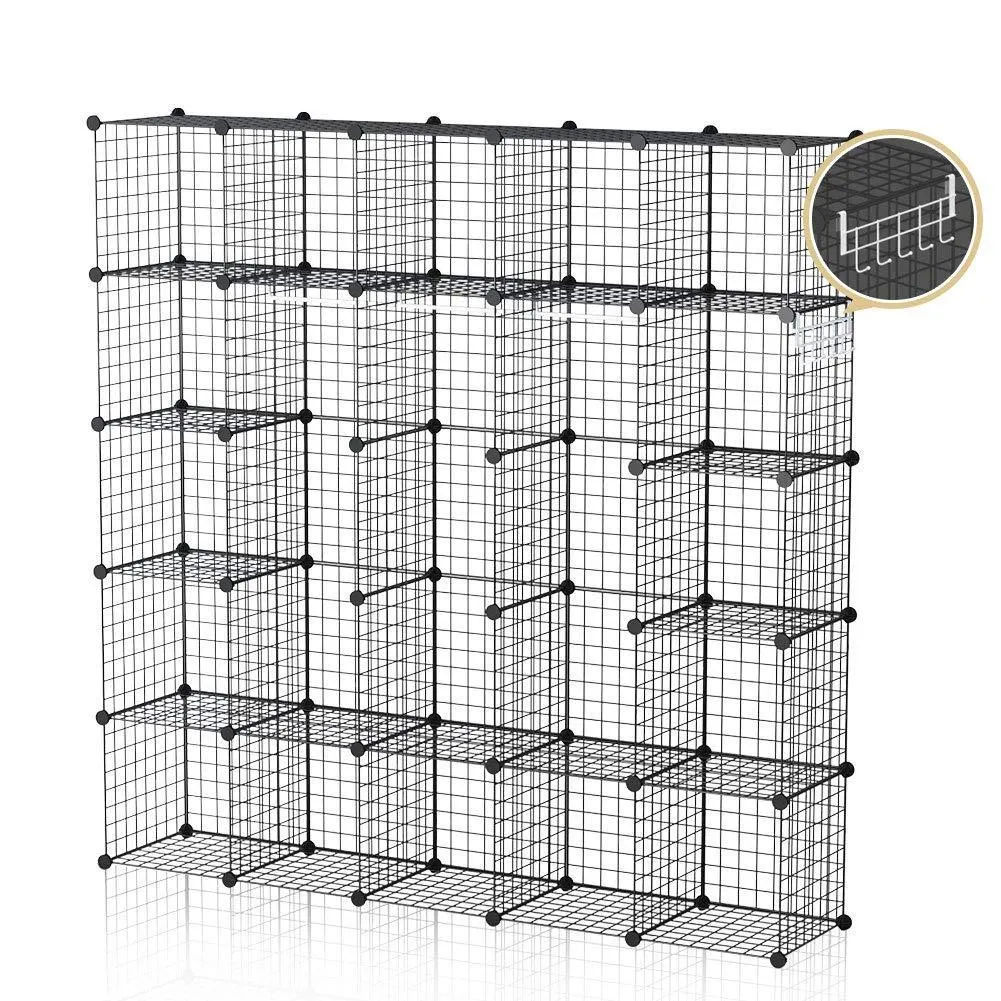 GEORGE&DANIS Wire Storage Cubes Metal Shelving Unit Portable Closet Wardrobe Organizer Multi-use Rack Modular Cubbies, Black, 14 inches Depth, 5x5 Tiers
