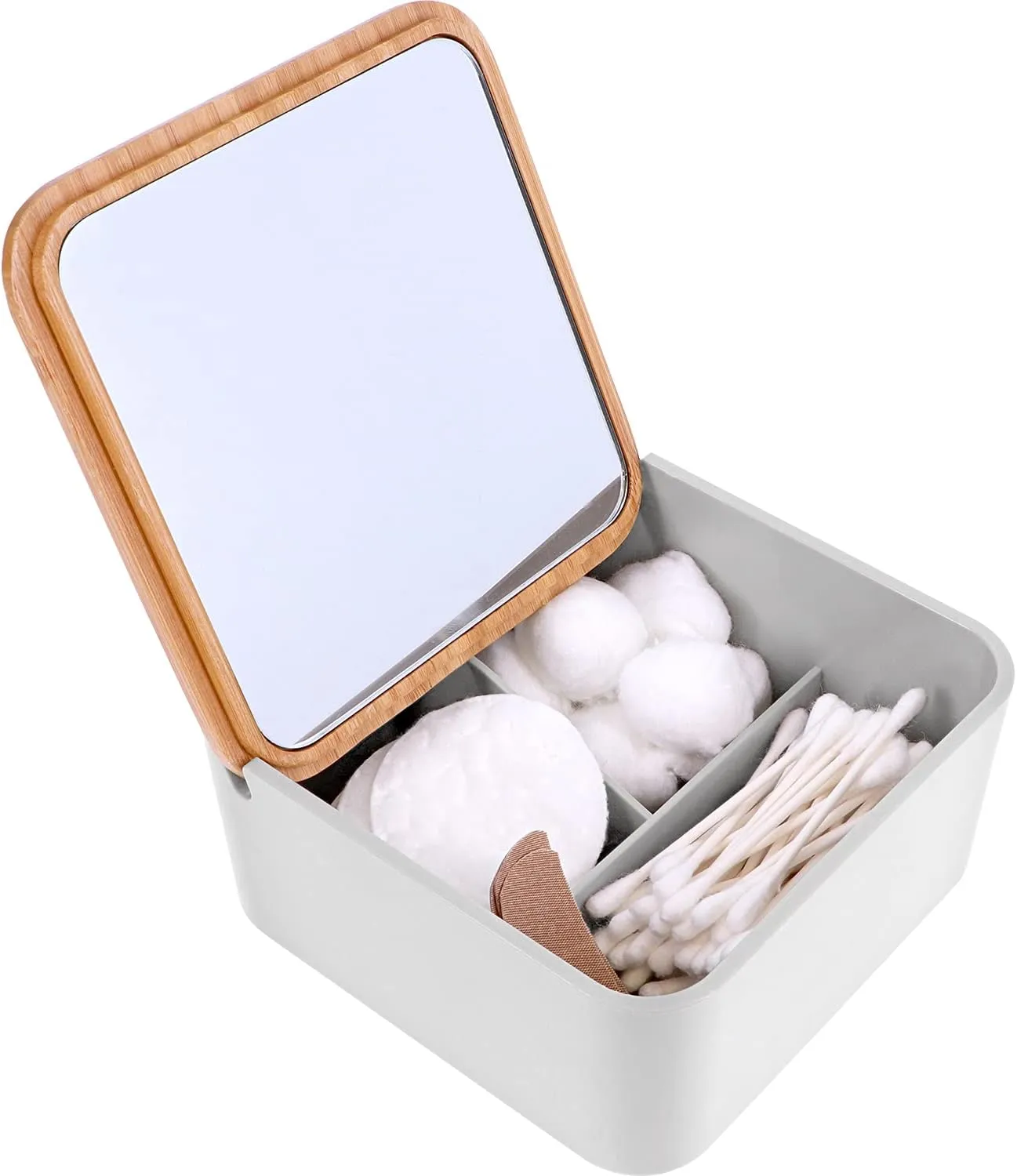 Ginsey Home Solutions Bamboo Organizer with Mirror - Stackable, Multi-Use Storage, Cosmetic and Jewelry Organizer