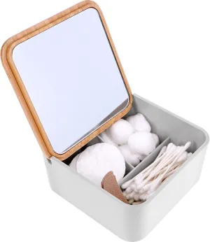 Ginsey Home Solutions Bamboo Organizer with Mirror - Stackable, Multi-Use Storage, Cosmetic and Jewelry Organizer