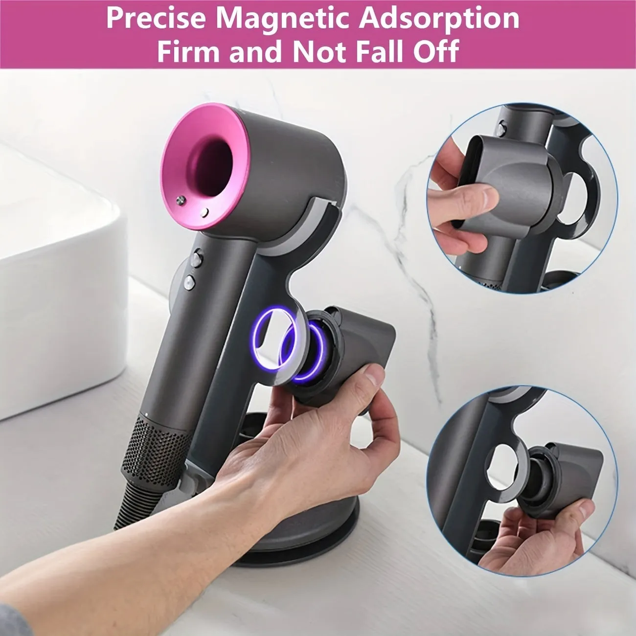 Hair Dryer Holder, For Dyson Ultrasonic Hair Dryer, Magnetic Bracket Holder With Power Plug Cable Manager, Aluminum Alloy Bracket, Bathroom Organizer For Dyson