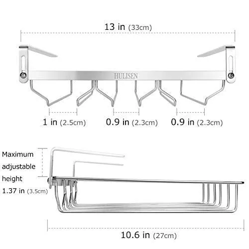 HULISEN 0.4 -1.38 inch Adjustable Thickness Wine Glass Rack Under Cabinet, 3 Rows Stemware Rack, 18/8 Stainless Steel Glasses Holder Storage Hanger for Kitchen, Bar