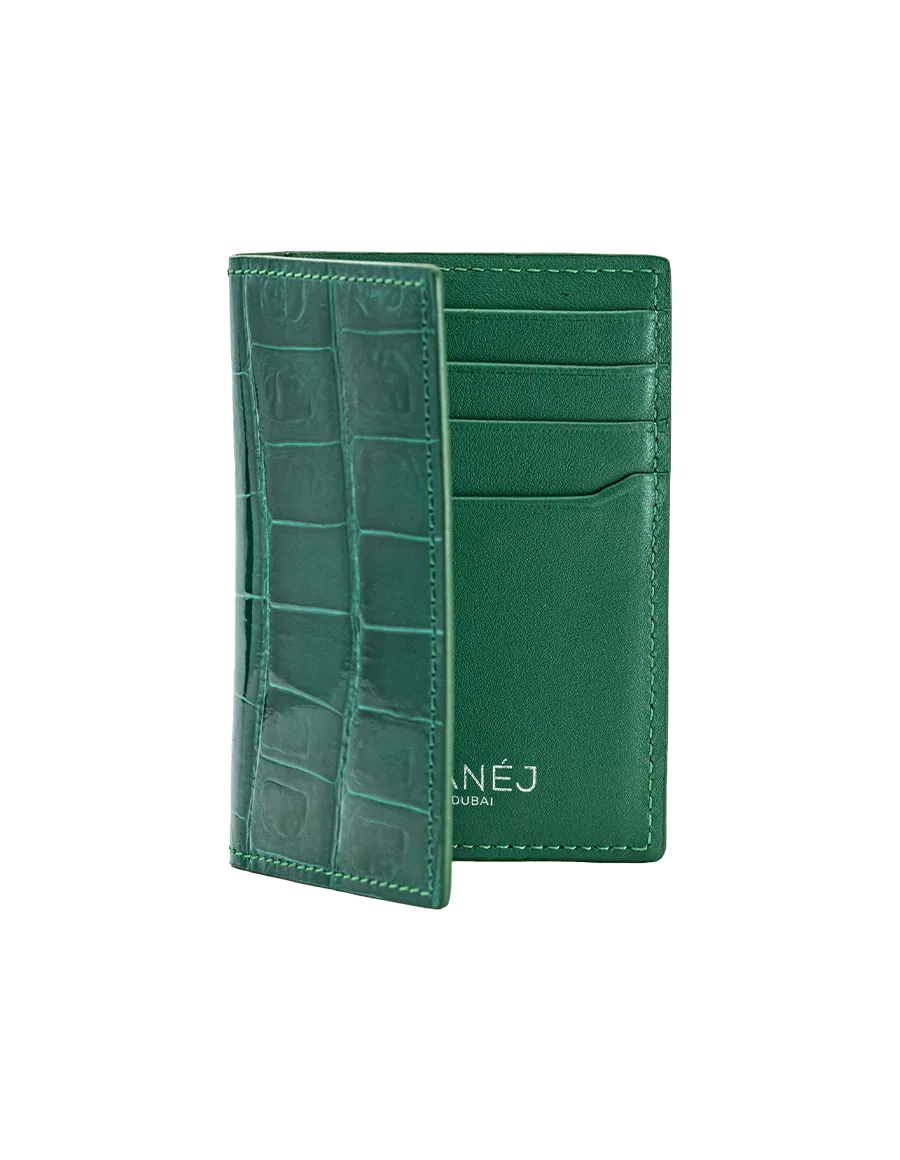 Hunter Green Crocodile Bi-Fold Card Holder