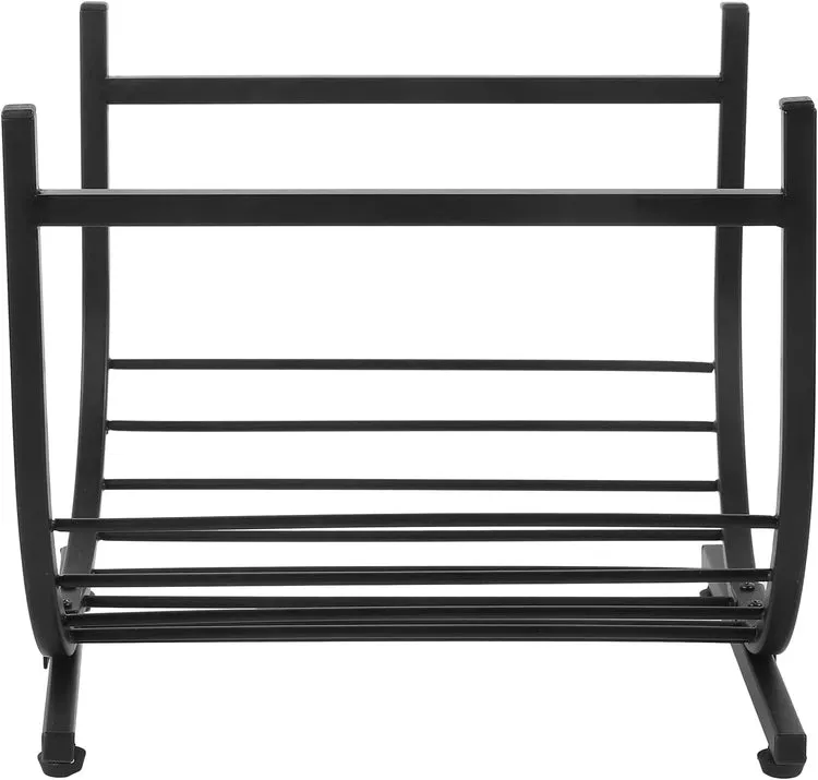 Industrial Firewood Rack, Matte Black Metal Freestanding U-Shape Log Holder, Compact Fireplace Storage Firewood Caddy