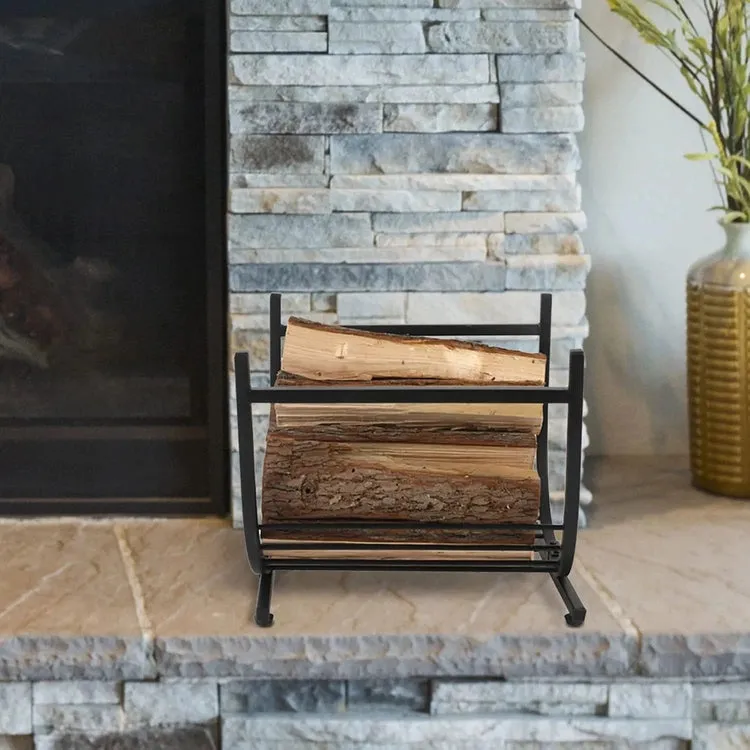 Industrial Firewood Rack, Matte Black Metal Freestanding U-Shape Log Holder, Compact Fireplace Storage Firewood Caddy