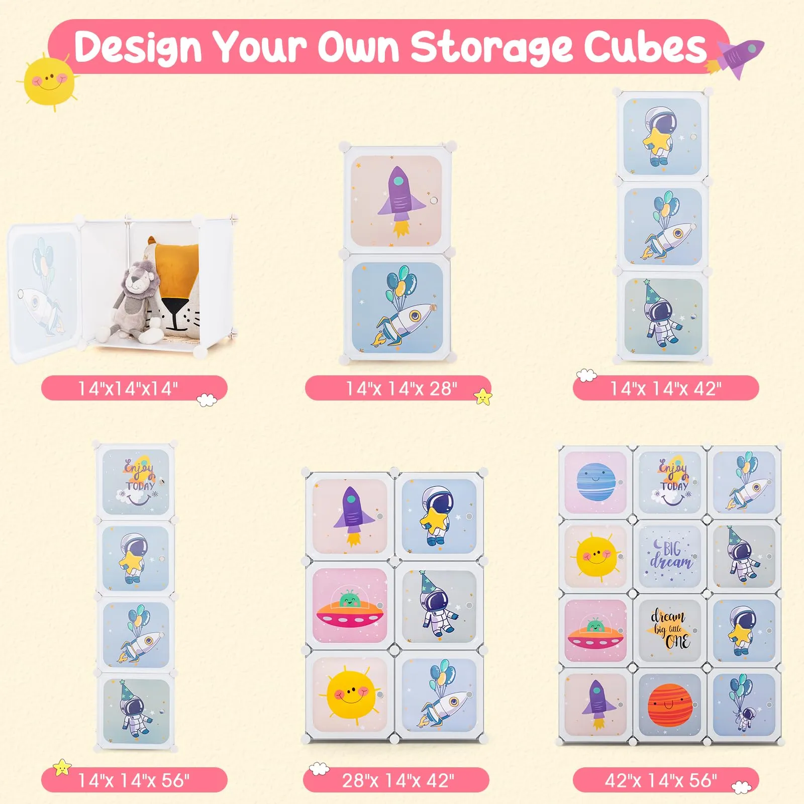 INFANS Children Wardrobe, Cute for Kids Bedroom Nursery Armoire with 12 Cube, Kid Clothes Storage Organizer