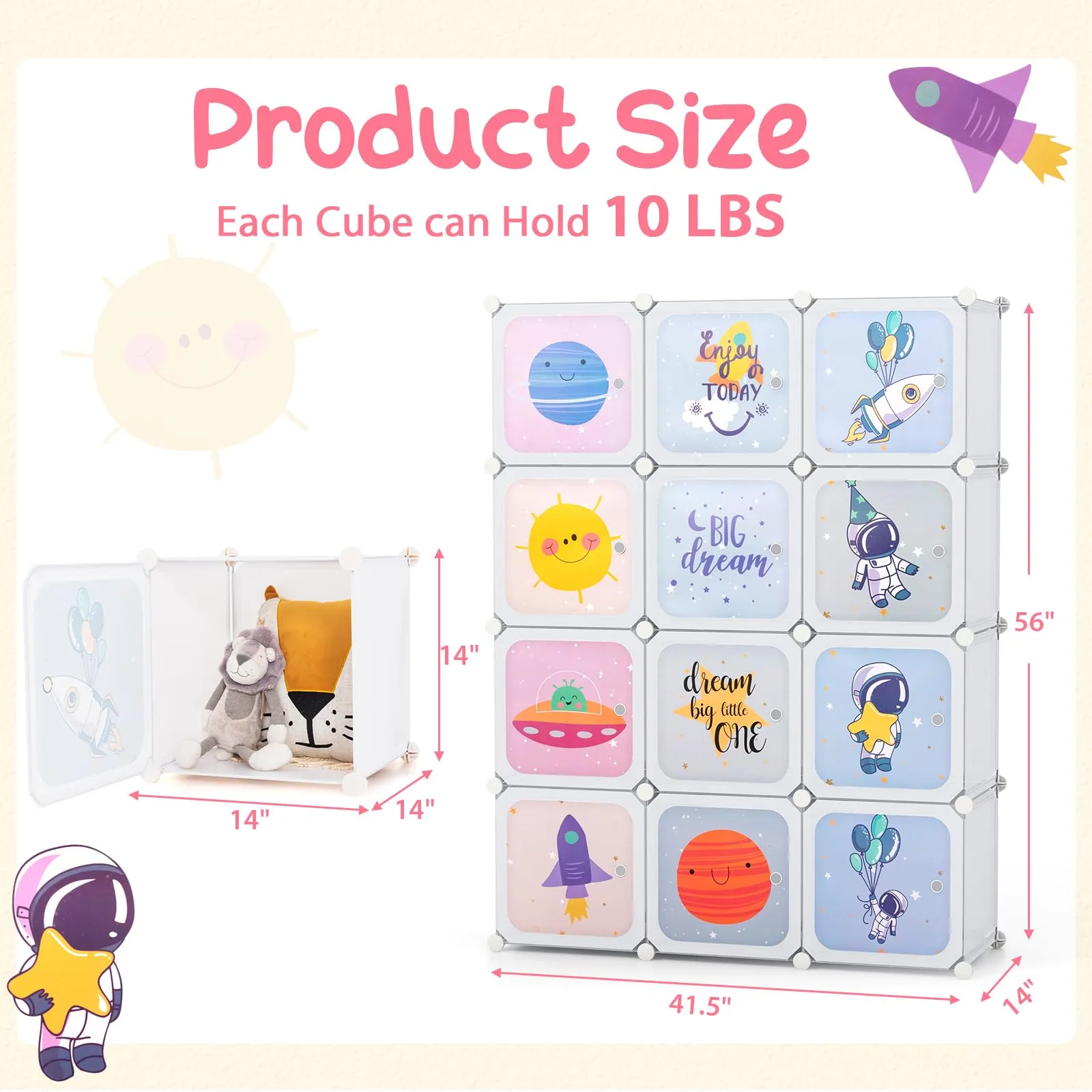INFANS Children Wardrobe, Cute for Kids Bedroom Nursery Armoire with 12 Cube, Kid Clothes Storage Organizer