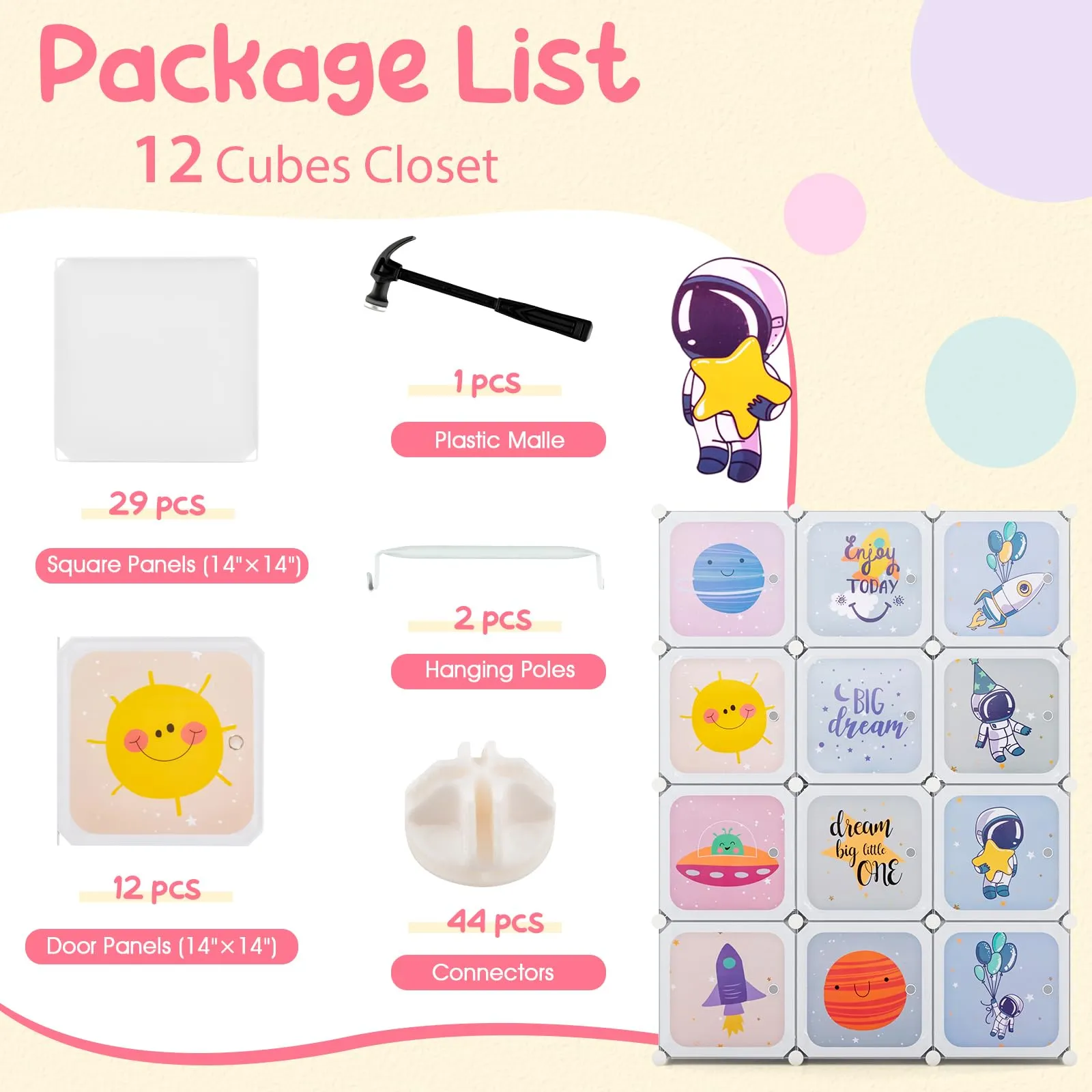 INFANS Children Wardrobe, Cute for Kids Bedroom Nursery Armoire with 12 Cube, Kid Clothes Storage Organizer