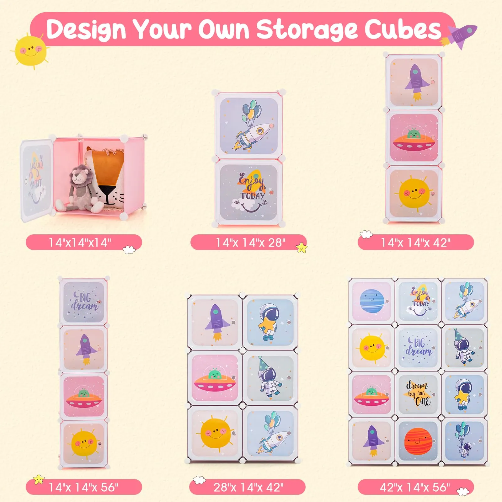 INFANS Children Wardrobe, Cute for Kids Bedroom Nursery Armoire with 12 Cube, Kid Clothes Storage Organizer