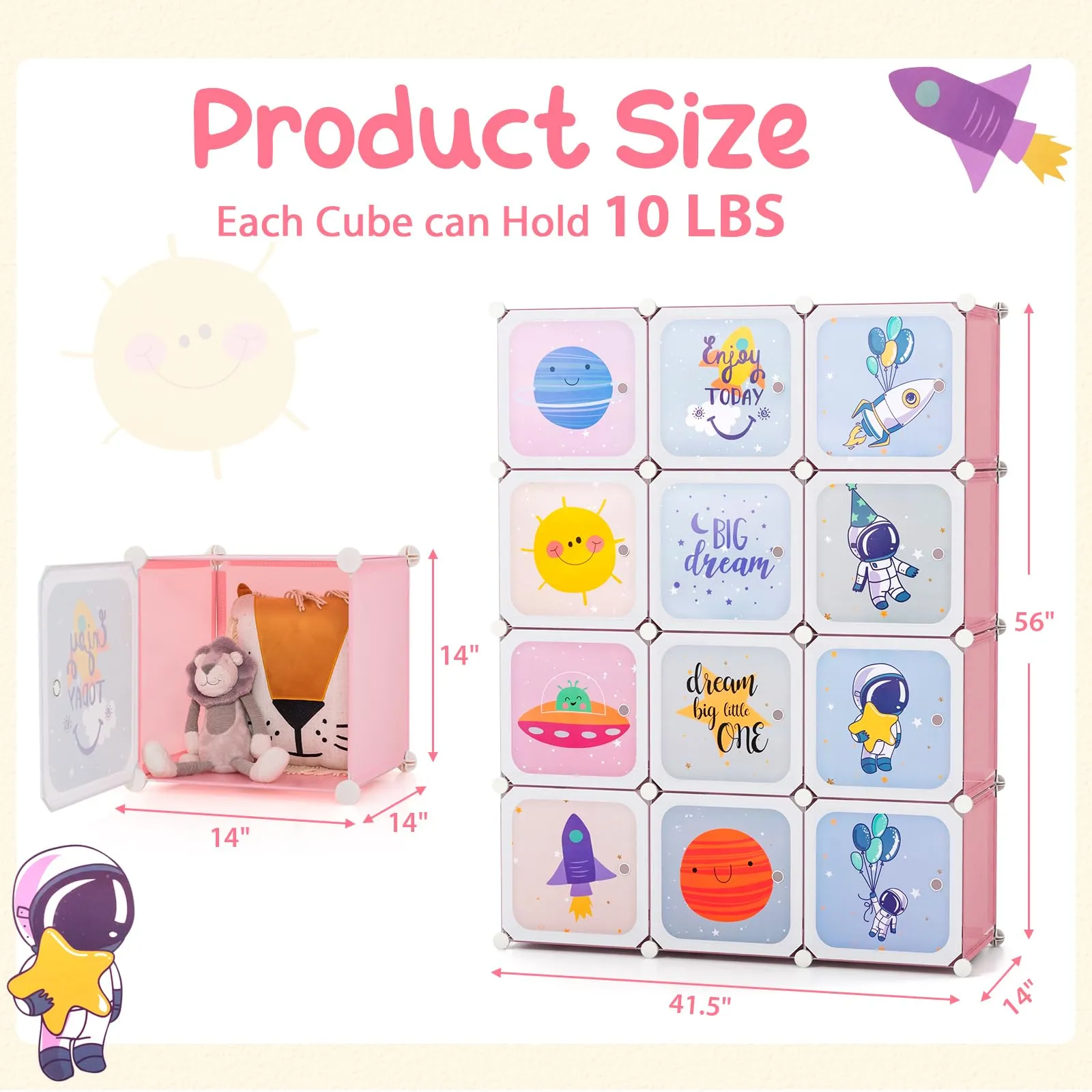 INFANS Children Wardrobe, Cute for Kids Bedroom Nursery Armoire with 12 Cube, Kid Clothes Storage Organizer