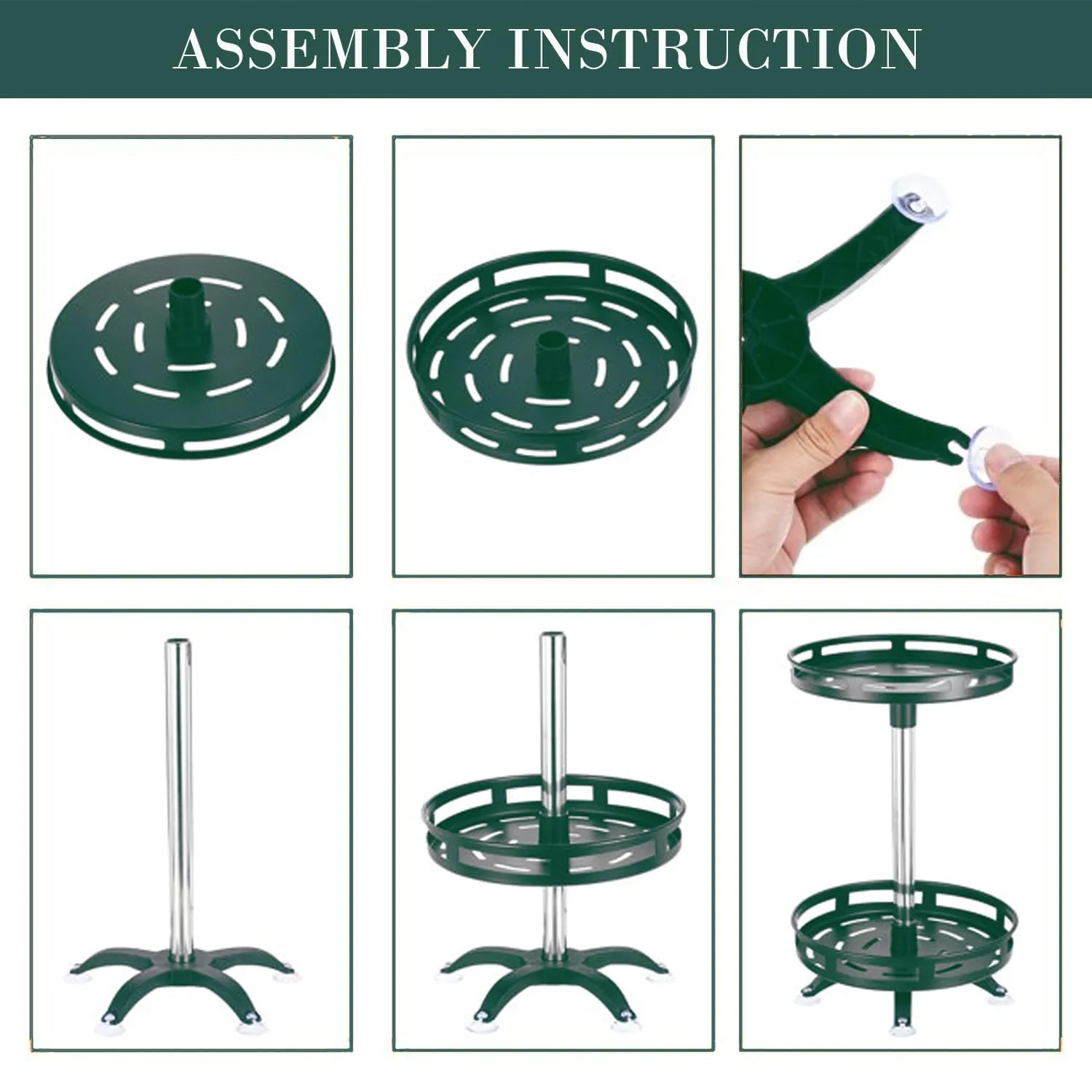 Kuber Industries 2-Layer Rotating Spice Rack|Circular Shelf For Cabinet Countertop|360-Degree Rotable Kitchen Trolley|Fruit Basket Pack of 5 (Dark Green)