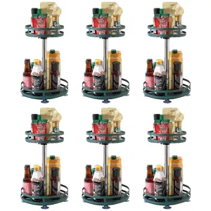Kuber Industries 2-Layer Rotating Spice Rack|Circular Shelf For Cabinet Countertop|360-Degree Rotable Kitchen Trolley|Fruit Basket Pack of 6 (Dark Green)