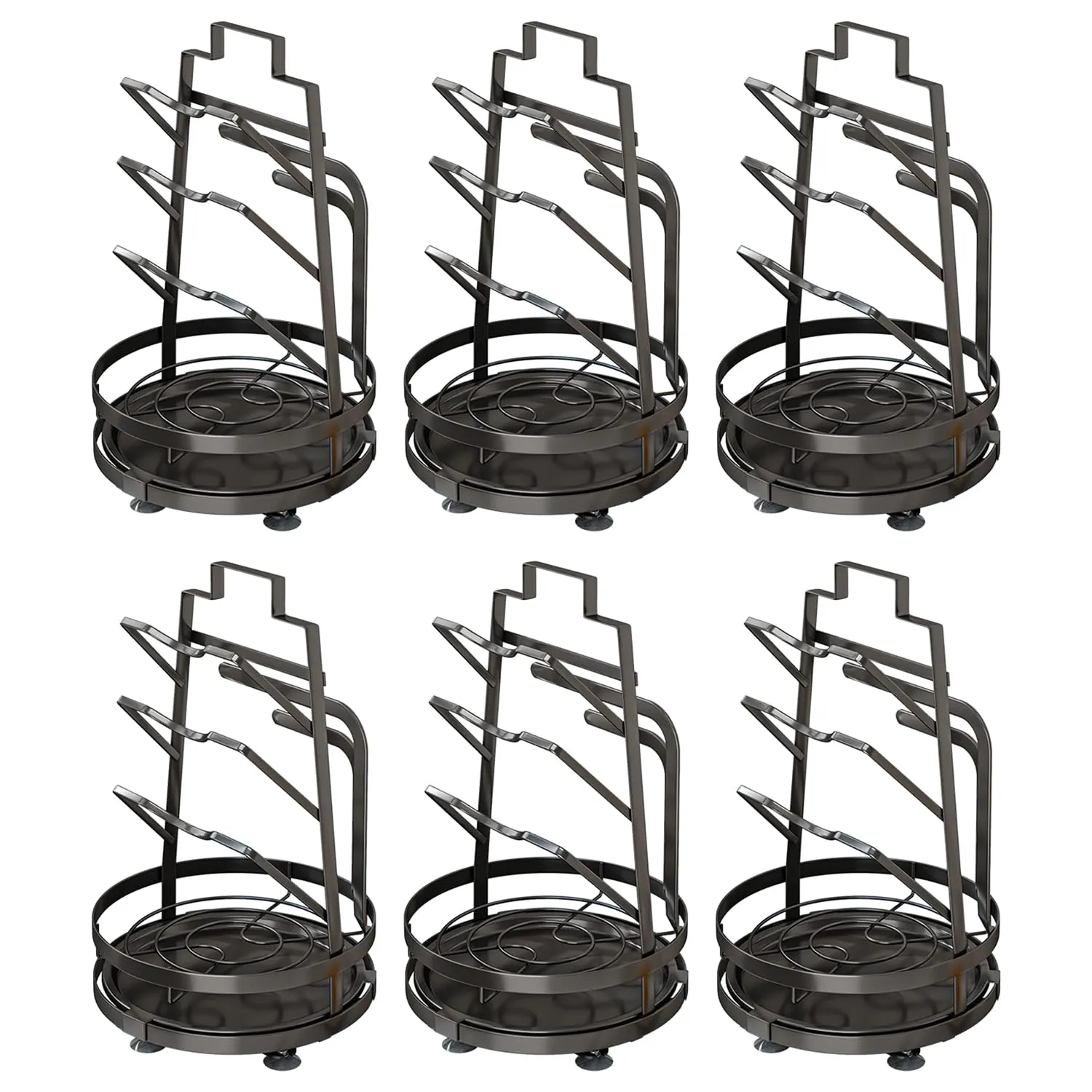 Kuber Industries 3 Layer Pot Lid Holder with Removable Drain Tray| Lid Stand Rack|Heavy Duty Standing Pot Lid Holder|Cooking Pot Lid Organizer|Spoon Rest Holder Pack of 6 (Black)