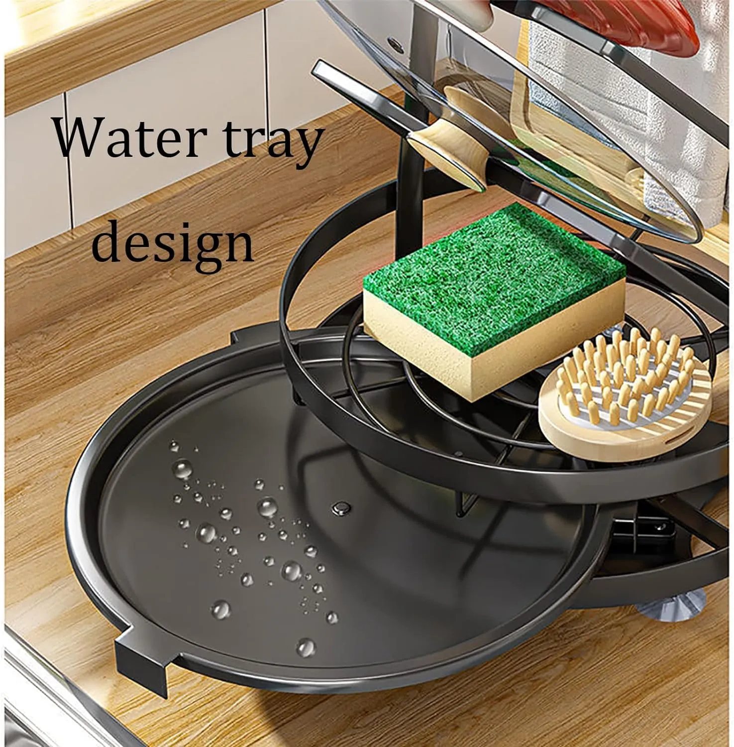 Kuber Industries 3 Layer Pot Lid Holder with Removable Drain Tray| Lid Stand Rack|Heavy Duty Standing Pot Lid Holder|Cooking Pot Lid Organizer|Spoon Rest Holder Pack of 6 (Black)