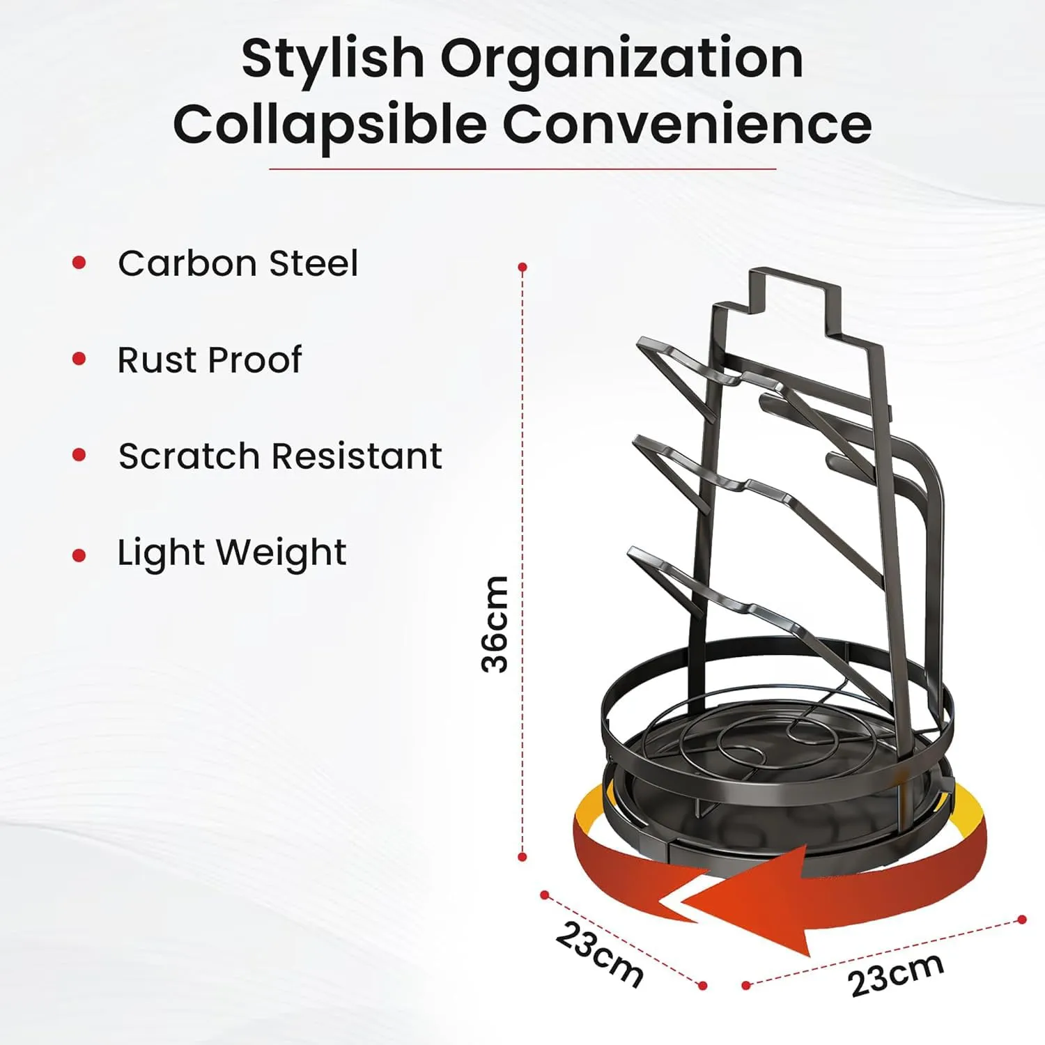 Kuber Industries 3 Layer Pot Lid Holder with Removable Drain Tray| Lid Stand Rack|Heavy Duty Standing Pot Lid Holder|Cooking Pot Lid Organizer|Spoon Rest Holder Pack of 6 (Black)