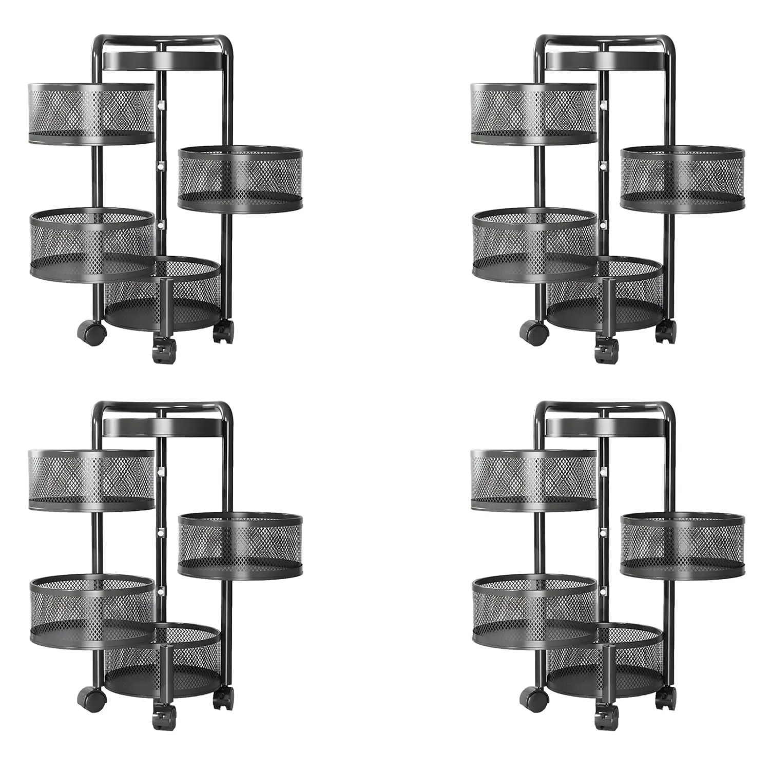 Kuber Industries 4-Layer Kitchen Trolley | 360? Rotating Storage Rack | Round Storage Rack with Wheels | Fruit and Vegetable Storage for Kitchen | Pack of 4 | (Black)
