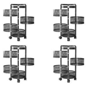 Kuber Industries 4-Layer Kitchen Trolley | 360? Rotating Storage Rack | Round Storage Rack with Wheels | Fruit and Vegetable Storage for Kitchen | Pack of 4 | (Black)