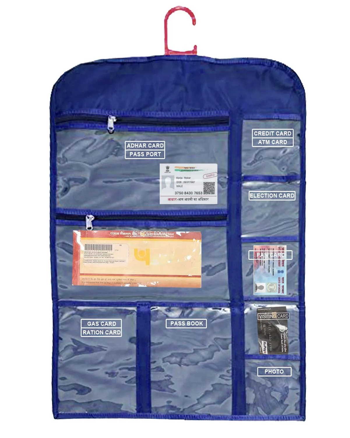 Kuber Industries Multi Utility Wall Hanging For Document Organizer Passport Aadhar, Voter Id, Document Holder (Blue) - CTKTC30992