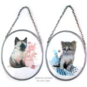 LOT 2pc CAT CATS KITTY KITTENS Painted SUNCATCHER SUNCATCHERS SUN CATCHER  Window Wall Hanging