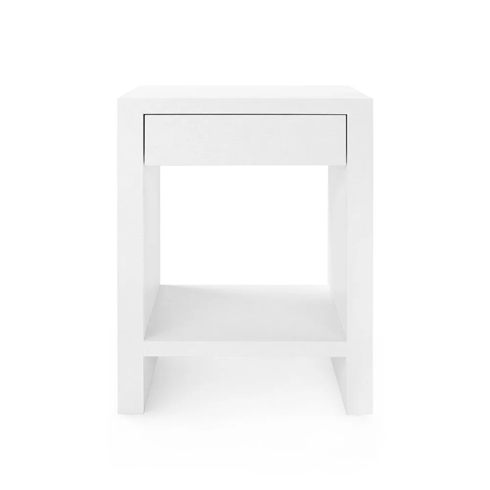 Madison White Grasscloth Side Table