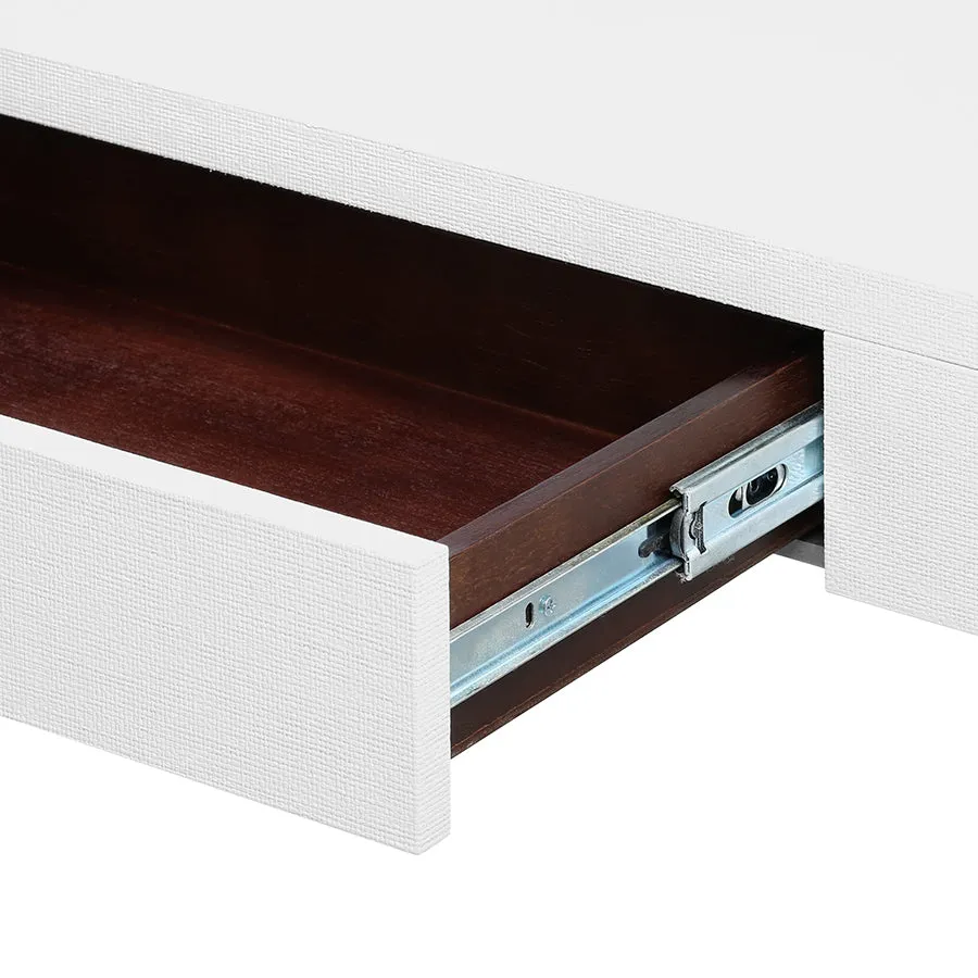 Madison White Grasscloth Side Table
