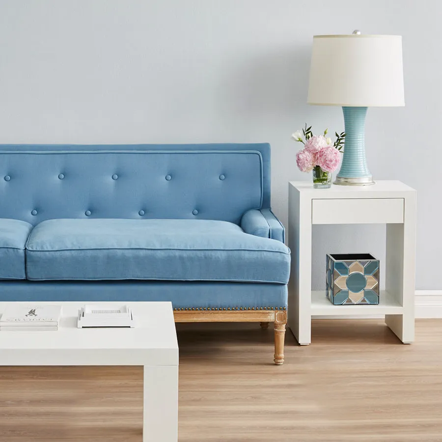 Madison White Grasscloth Side Table
