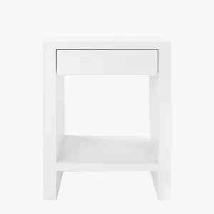 Madison White Grasscloth Side Table