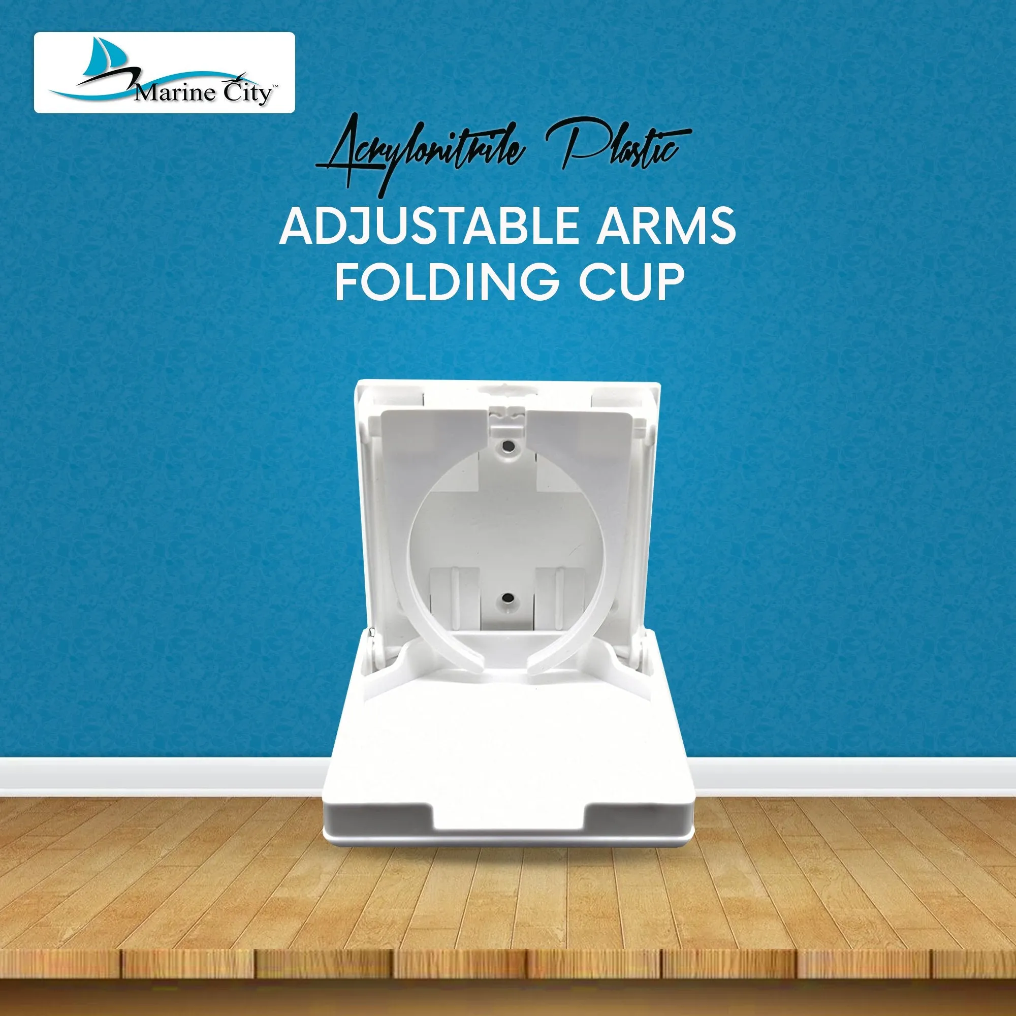Marine City White ABC Plastic Adjustable Arms Folding Cup Drink Holder (2-5/8” to 3-1/2”) (1pcs)