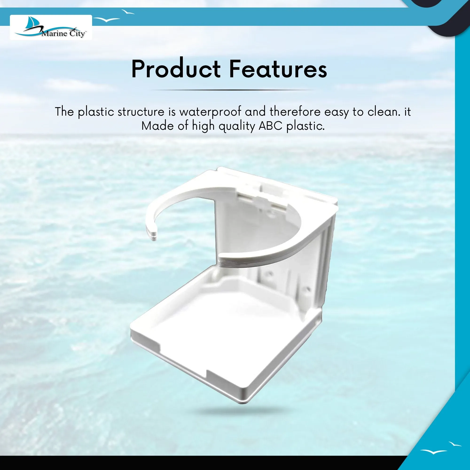 Marine City White ABC Plastic Adjustable Arms Folding Cup Drink Holder (2-5/8” to 3-1/2”) (1pcs)