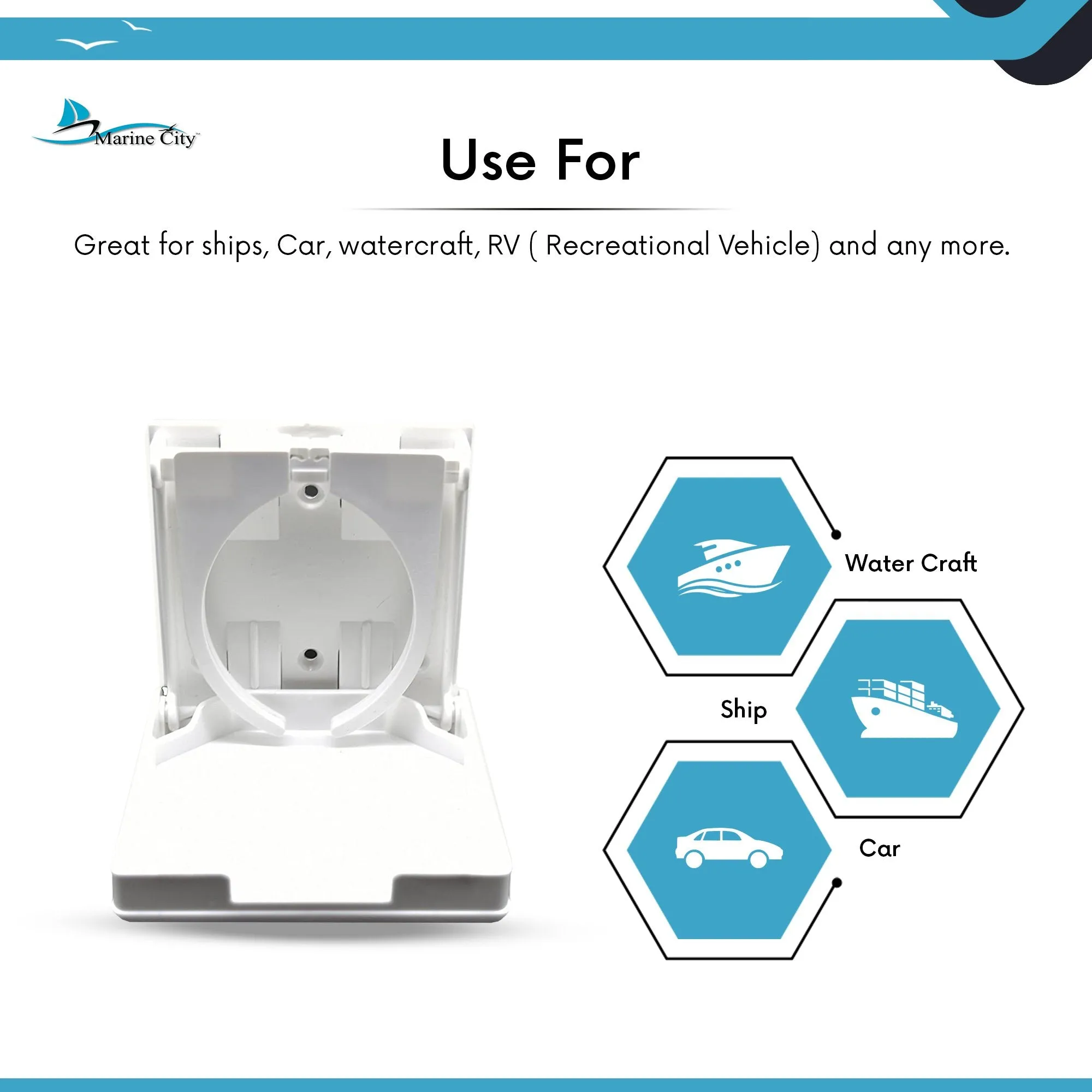 Marine City White ABC Plastic Adjustable Arms Folding Cup Drink Holder (2-5/8” to 3-1/2”) (1pcs)