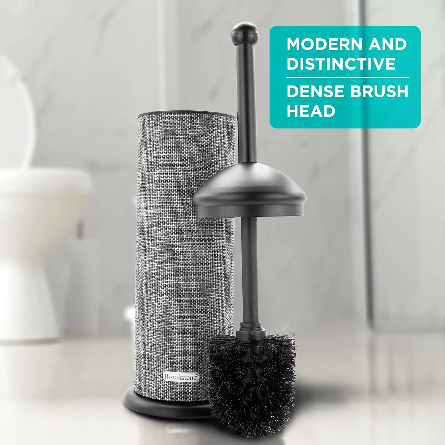 Metallic Toilet Brush with Holder, Long Handle for Deep Bowl Cleaning, Leakproof Inner Container, Wolf Gray