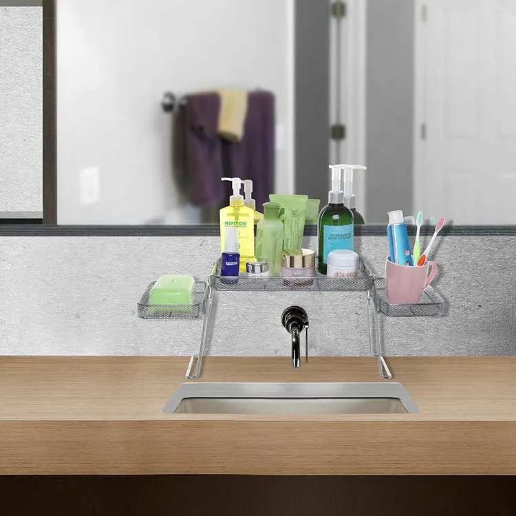 Modern Mesh Chrome Plated Metal Countertop Organizer with 3 Shelves