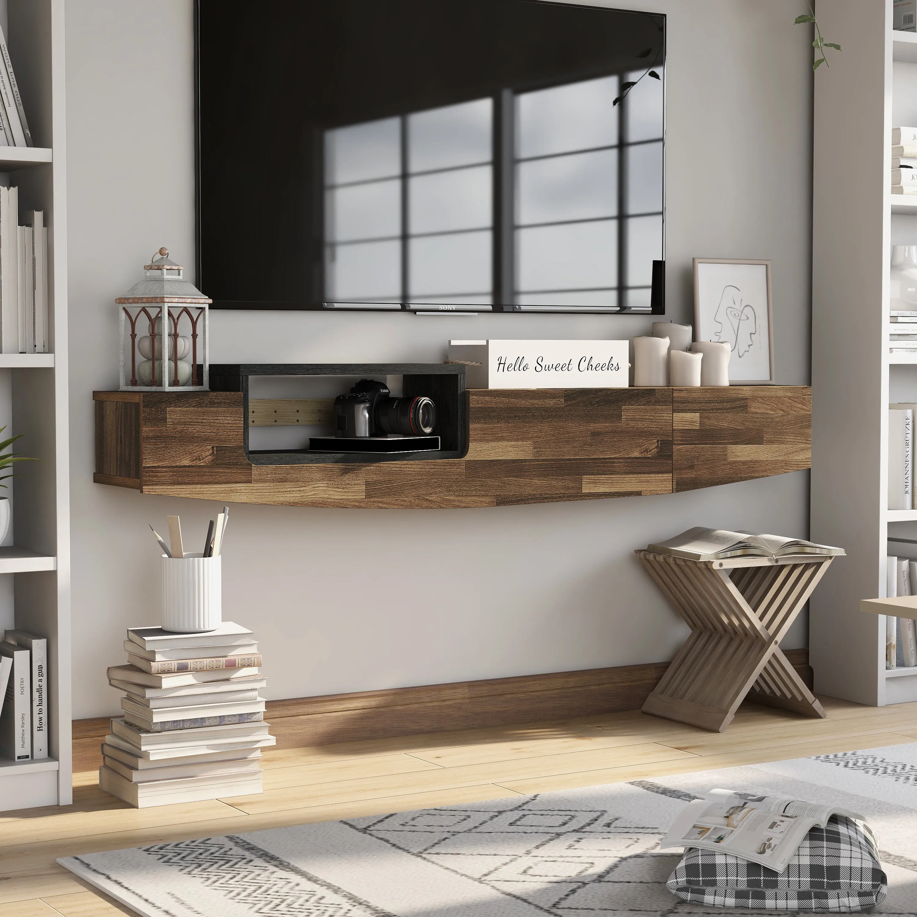 Muir Modern Two-Tone Wall Mounted Floating 63-inch Storage TV Console