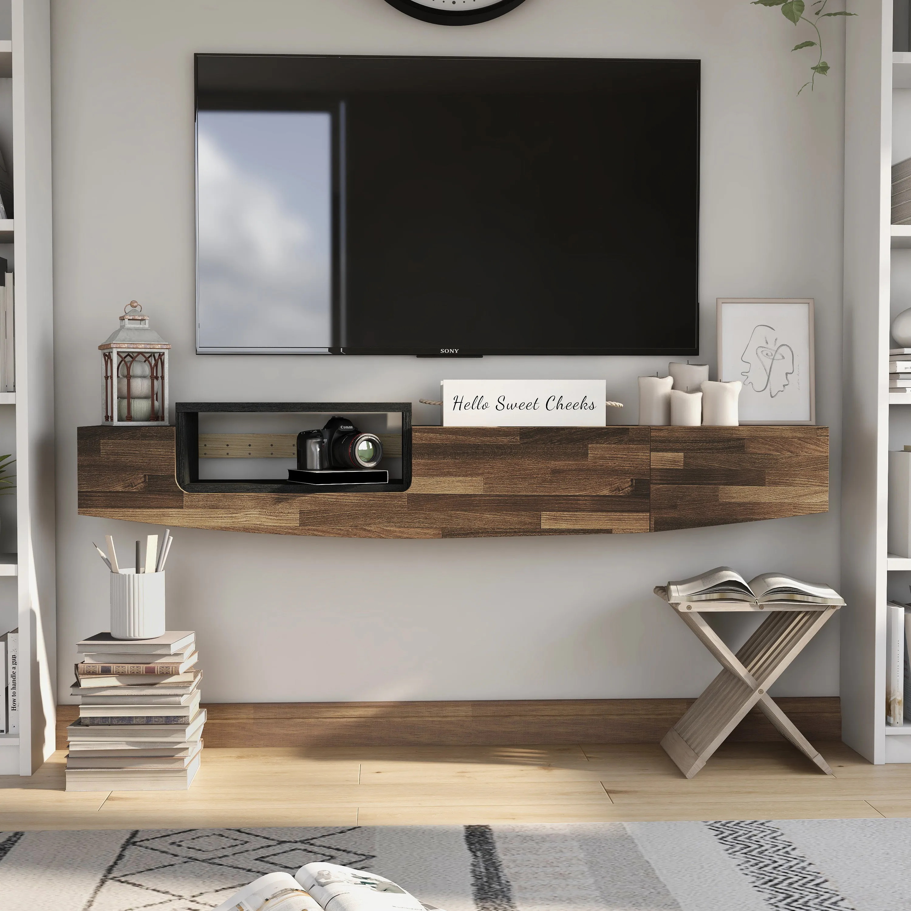 Muir Modern Two-Tone Wall Mounted Floating 63-inch Storage TV Console